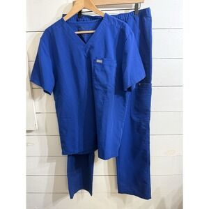 Figs Scrubs Dark Royal BLUE 2 Piece Set: Men's Shirt Size Large & Pants Size XL